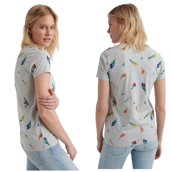 Lucky Brand Allover Embroidered Floral Tee- Heather Gray- Medium - Picture 2 of 13